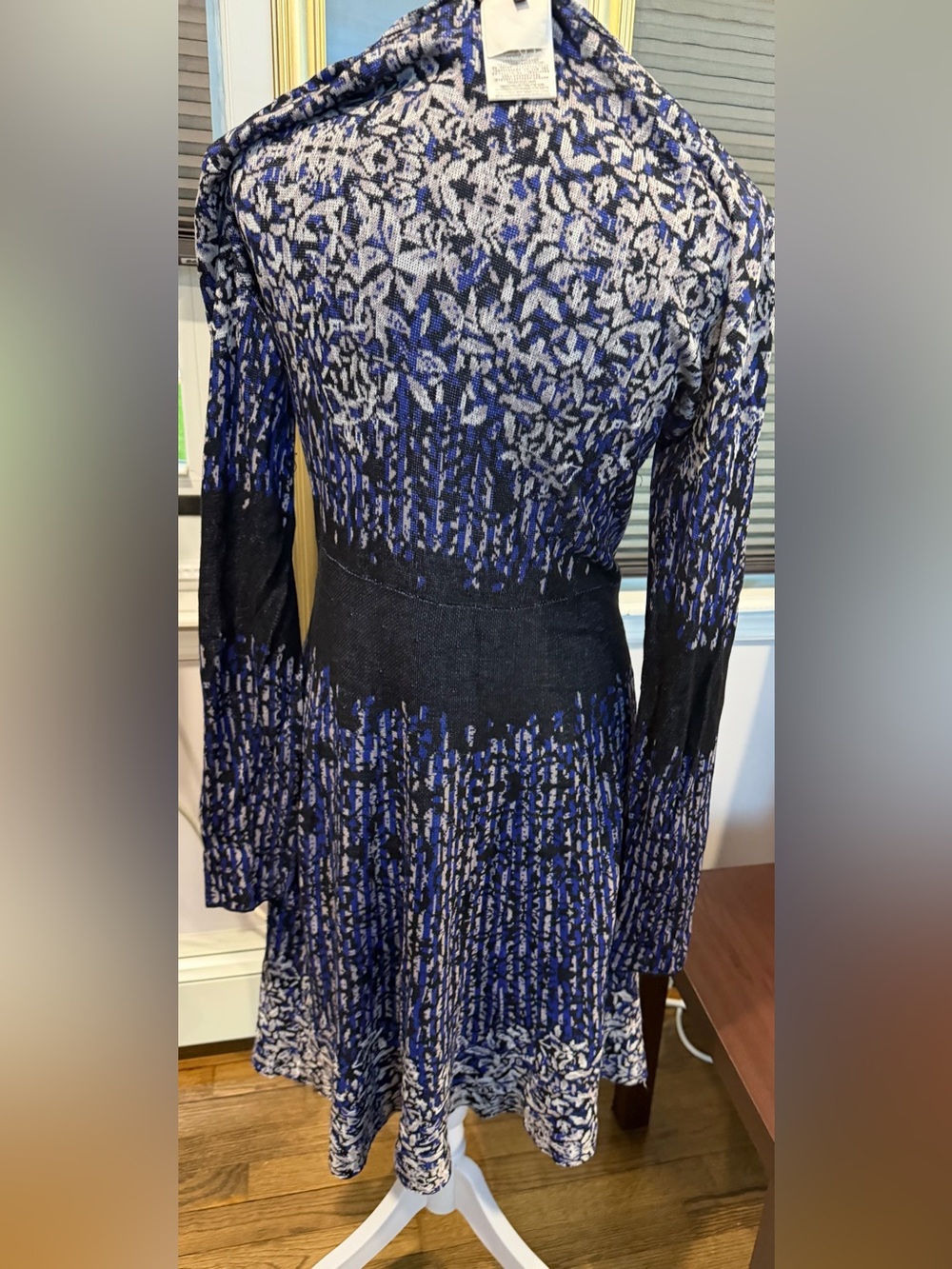 BCBGMaxAzria Blue and Black Patterned Midi Dress